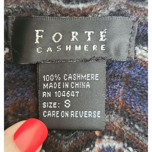 Forte 100% Cashmere‎ Herringbone SMALL Cardigan Blue Brown Grandma Grannycore S - Picture 4 of 5